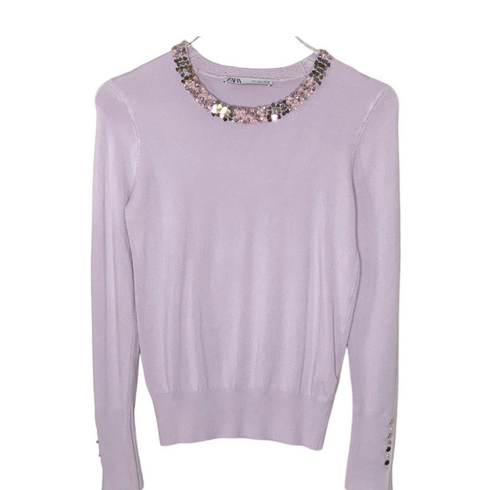 Size Small-Zara Lilac Sweater with Embellished Neckline